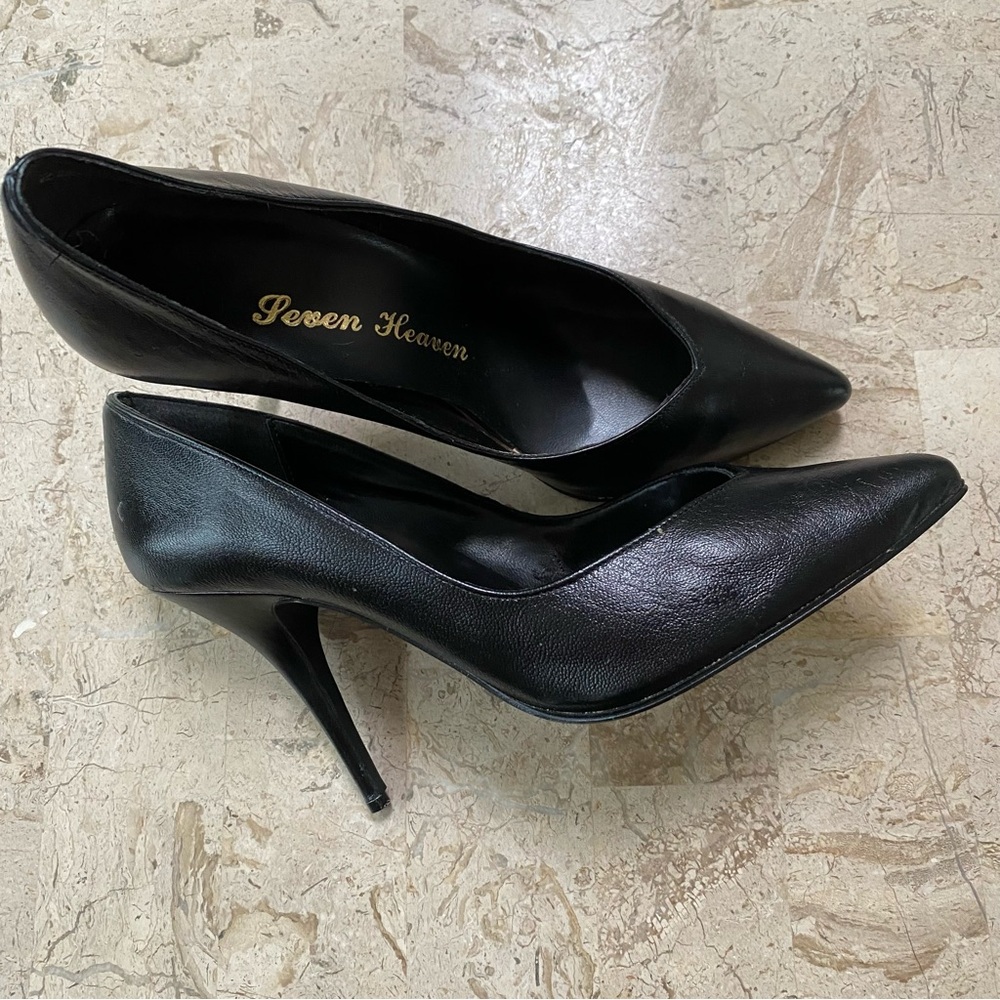 Black Leather Stiletto Pointed Toe Slip On Seven Heaven Mismatched Canada